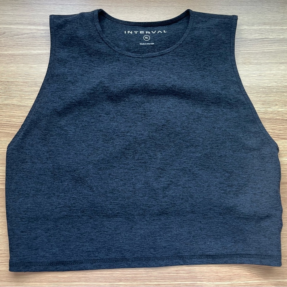 Interval Athletic Cropped Tank Top Sleeveless Stretch Made USA Size XL Yoga